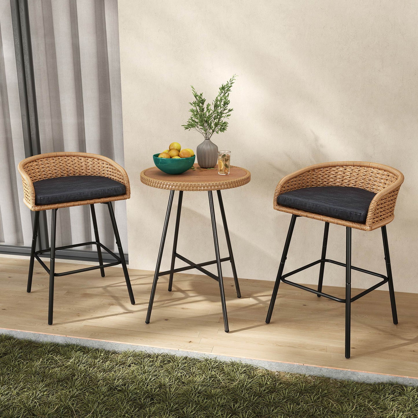 Neil Outdoor Cane Bar Stools Set