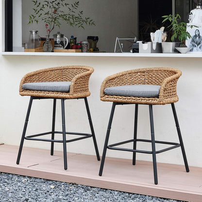 Neil Outdoor Cane Bar Stools Set