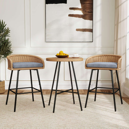 Neil Outdoor Cane Bar Stools Set