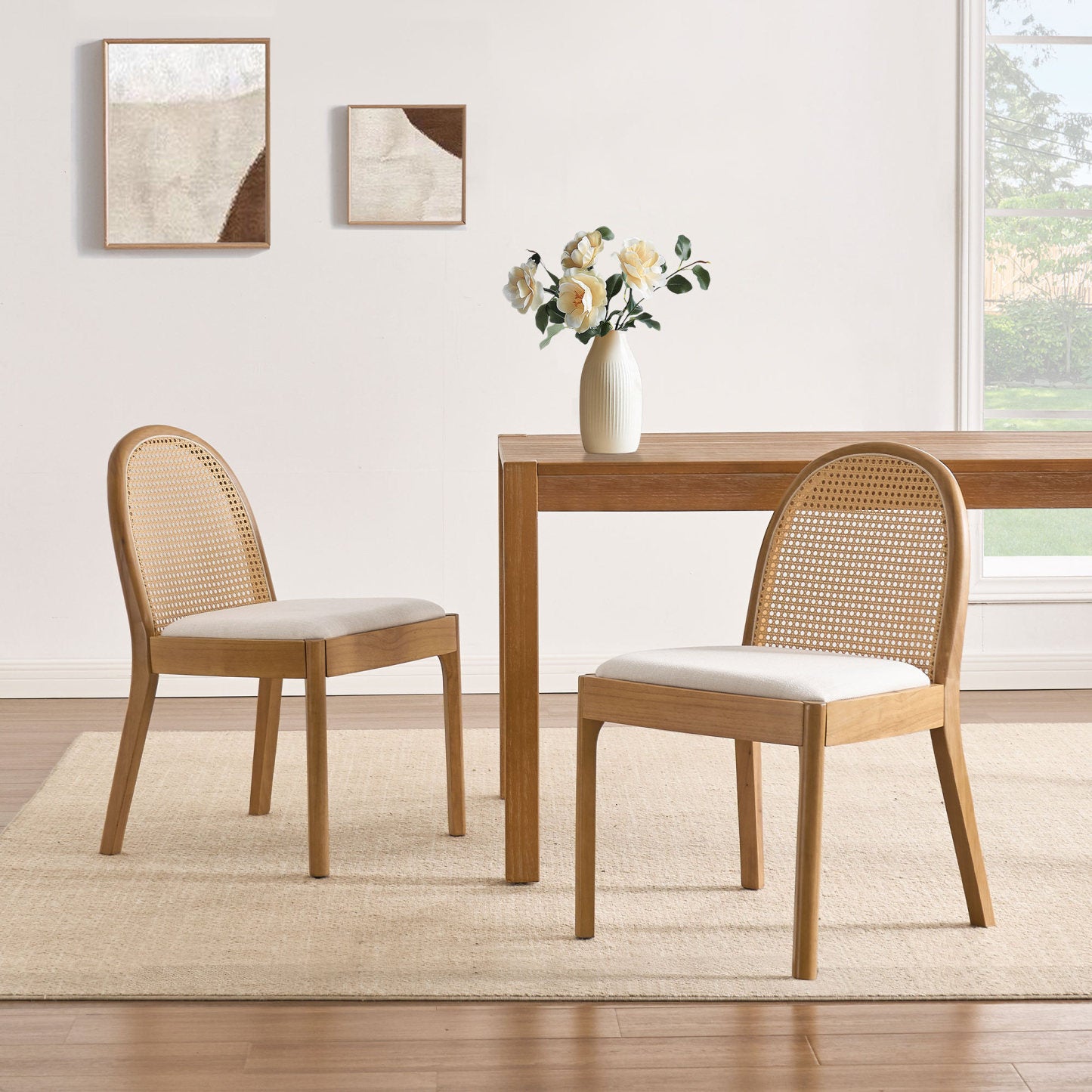 Salem Mid Century Modern Rattan Dining Chairs (set of 2)