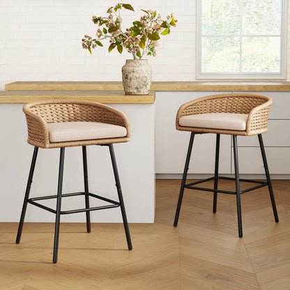 Neil Outdoor Cane Bar Stools Set