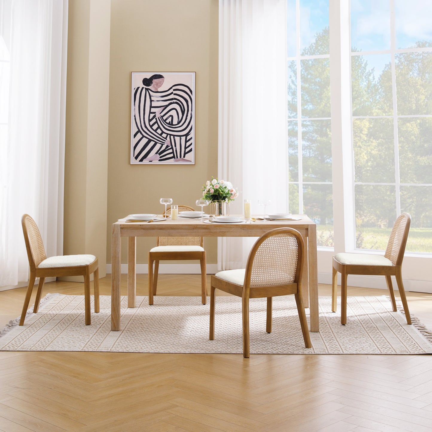 Salem Mid Century Modern Rattan Dining Chairs (set of 2)