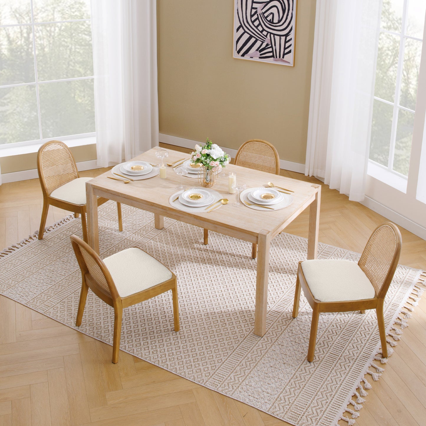 Salem Mid Century Modern Rattan Dining Chairs (set of 2)