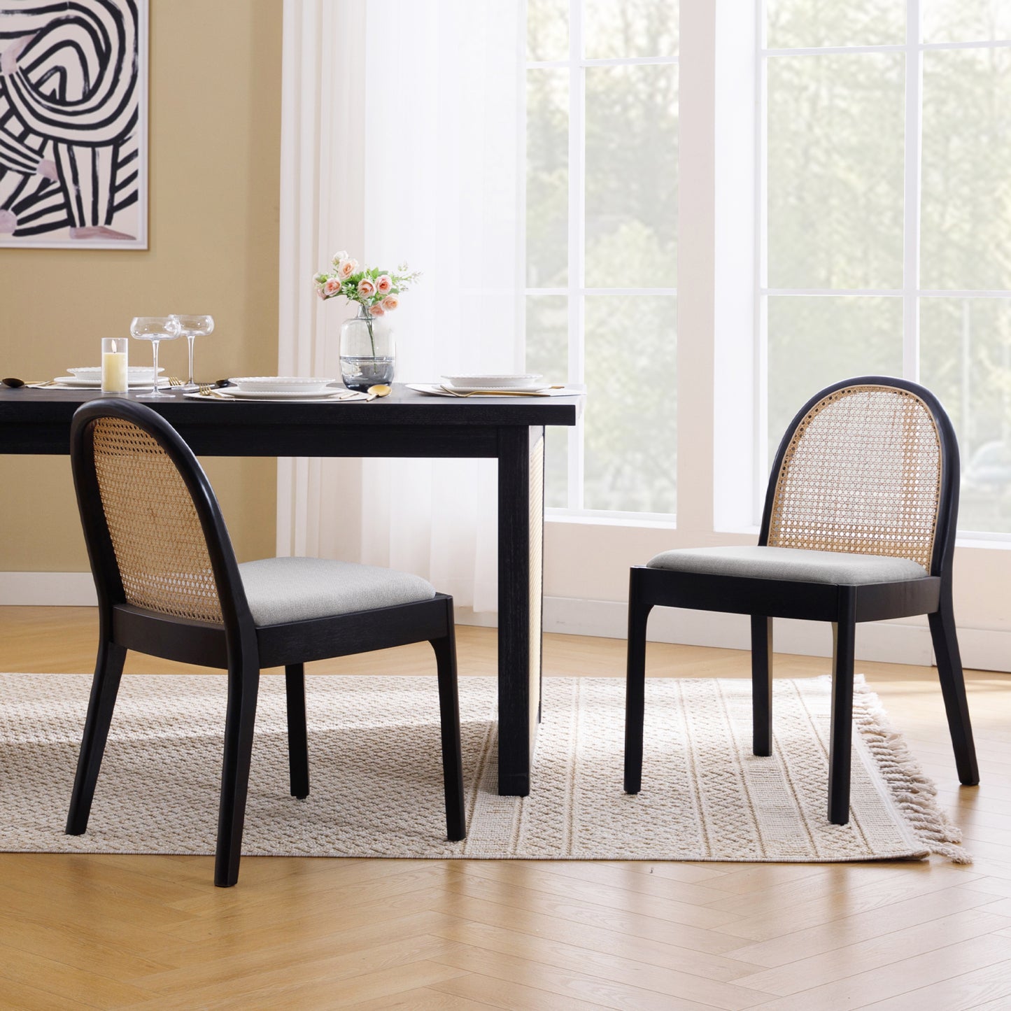 Salem Mid Century Modern Rattan Dining Chairs (set of 2)