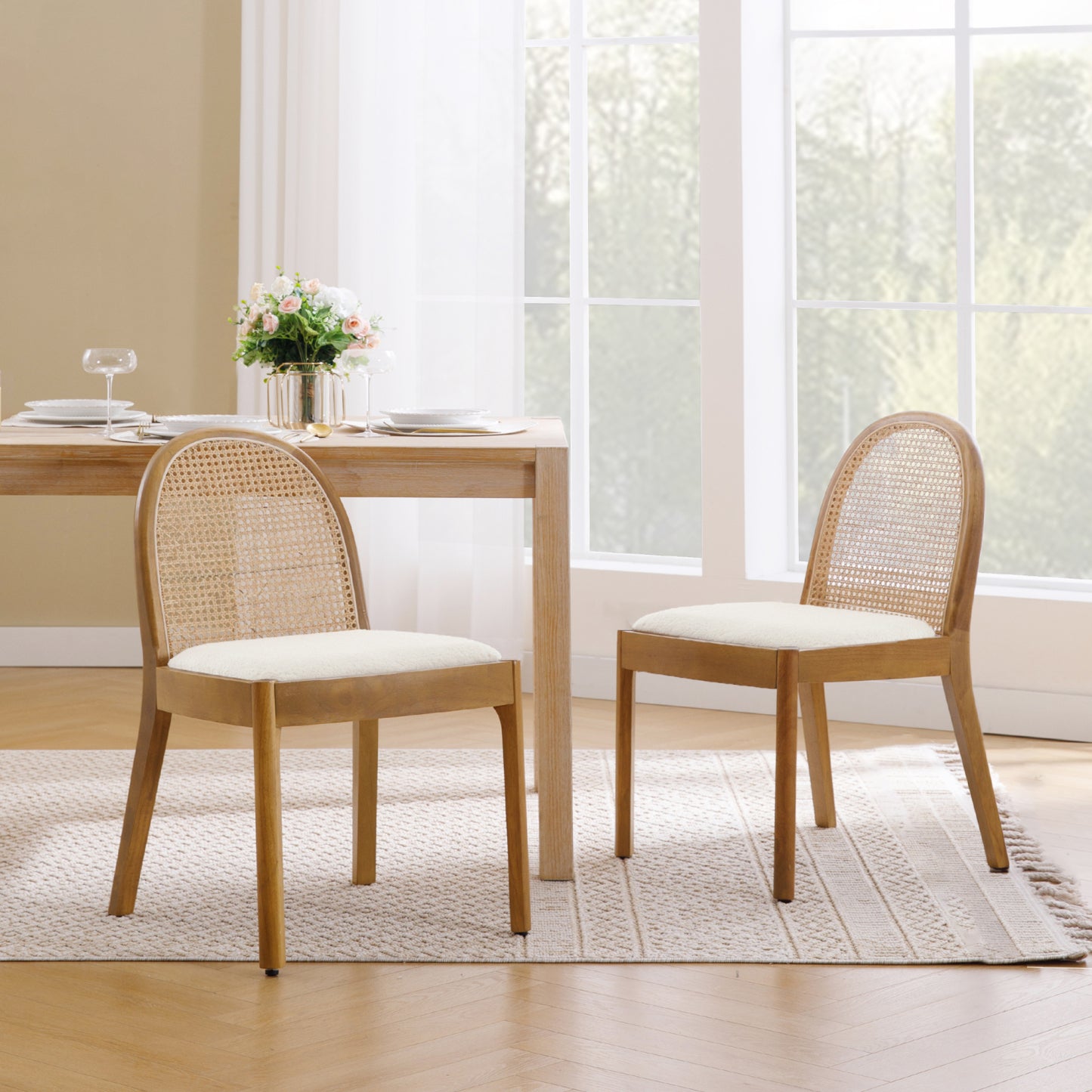 Salem Mid Century Modern Rattan Dining Chairs (set of 2)