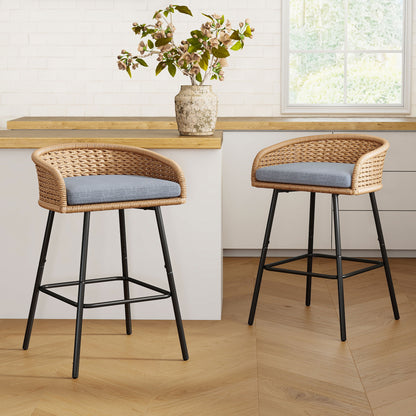 Neil Outdoor Cane Bar Stools Set