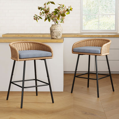 Neil Outdoor Cane Bar Stools Set