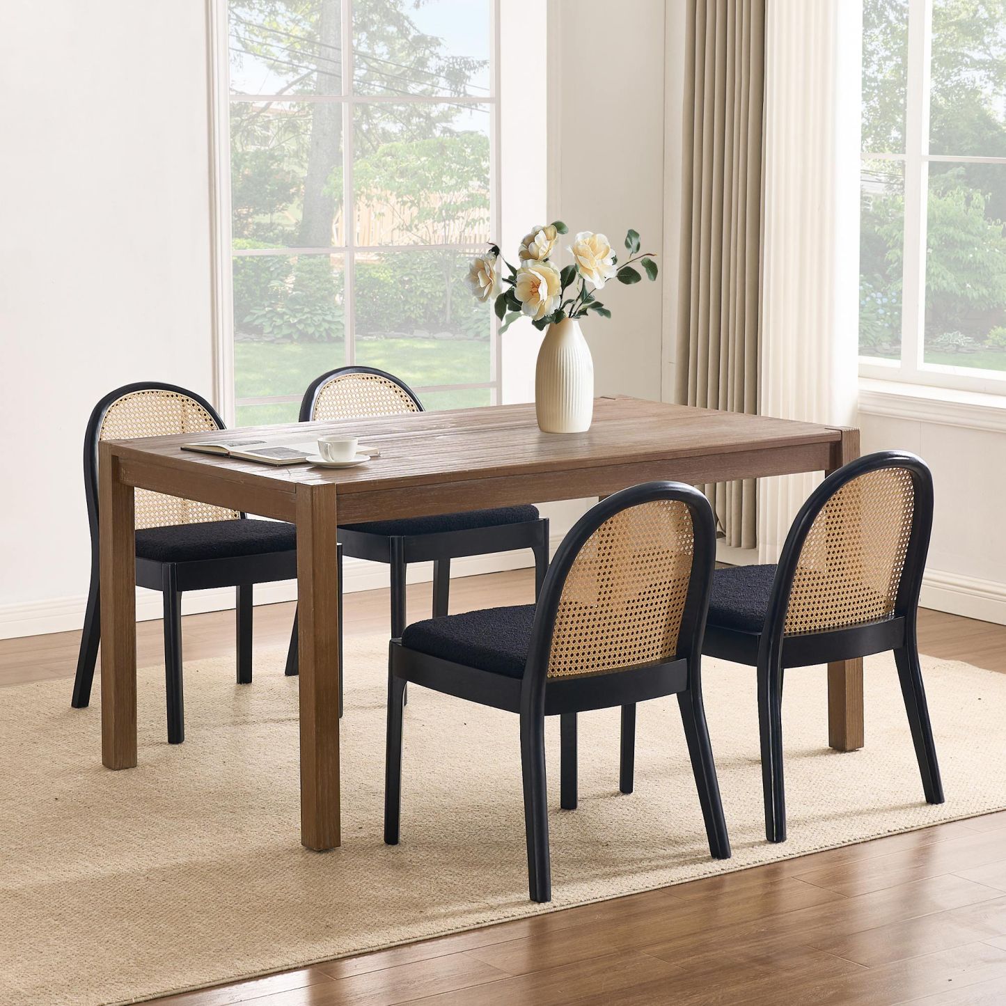 Salem Mid Century Modern Rattan Dining Chairs (set of 2)