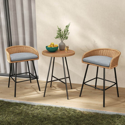 Neil Outdoor Cane Bar Stools Set