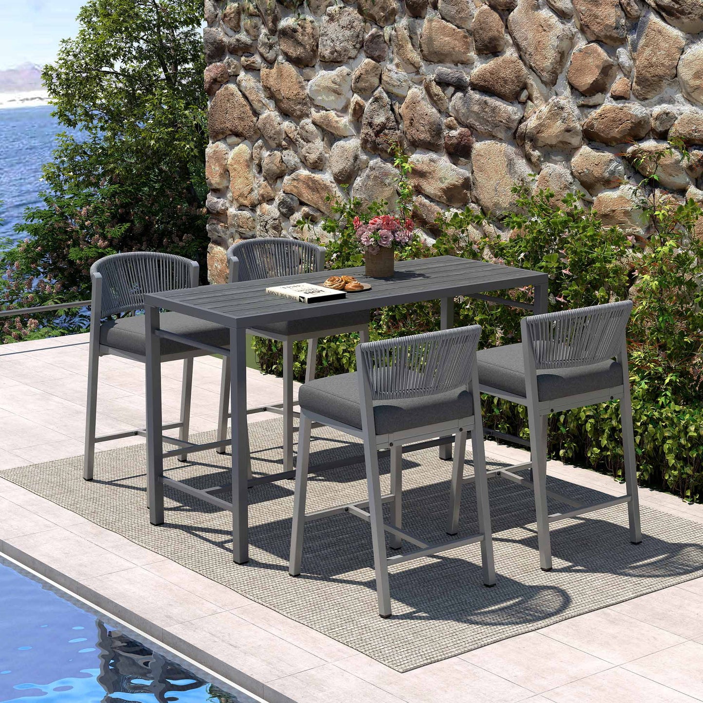 Lowel Outdoor Bar Table Set