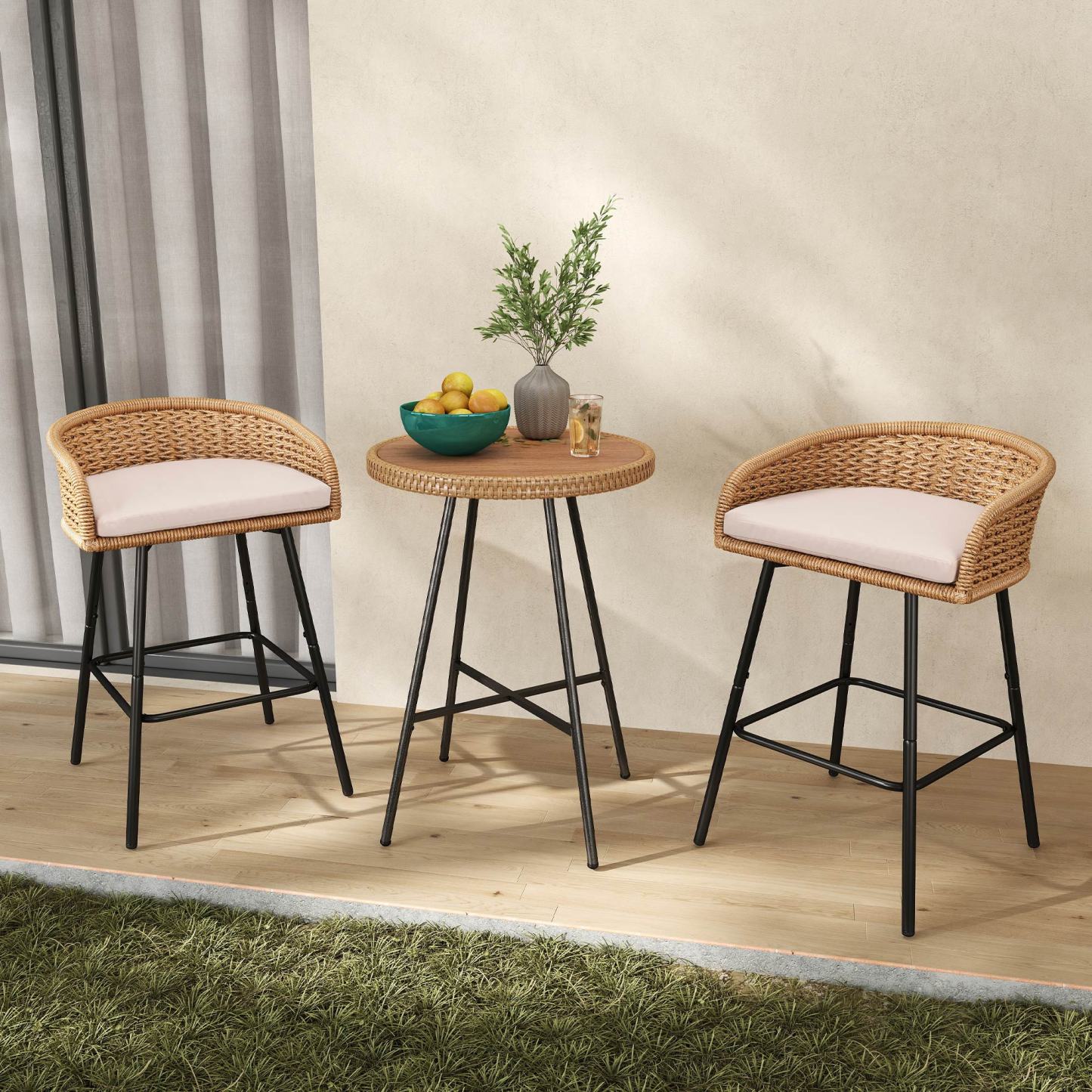 Neil Outdoor Cane Bar Stools Set