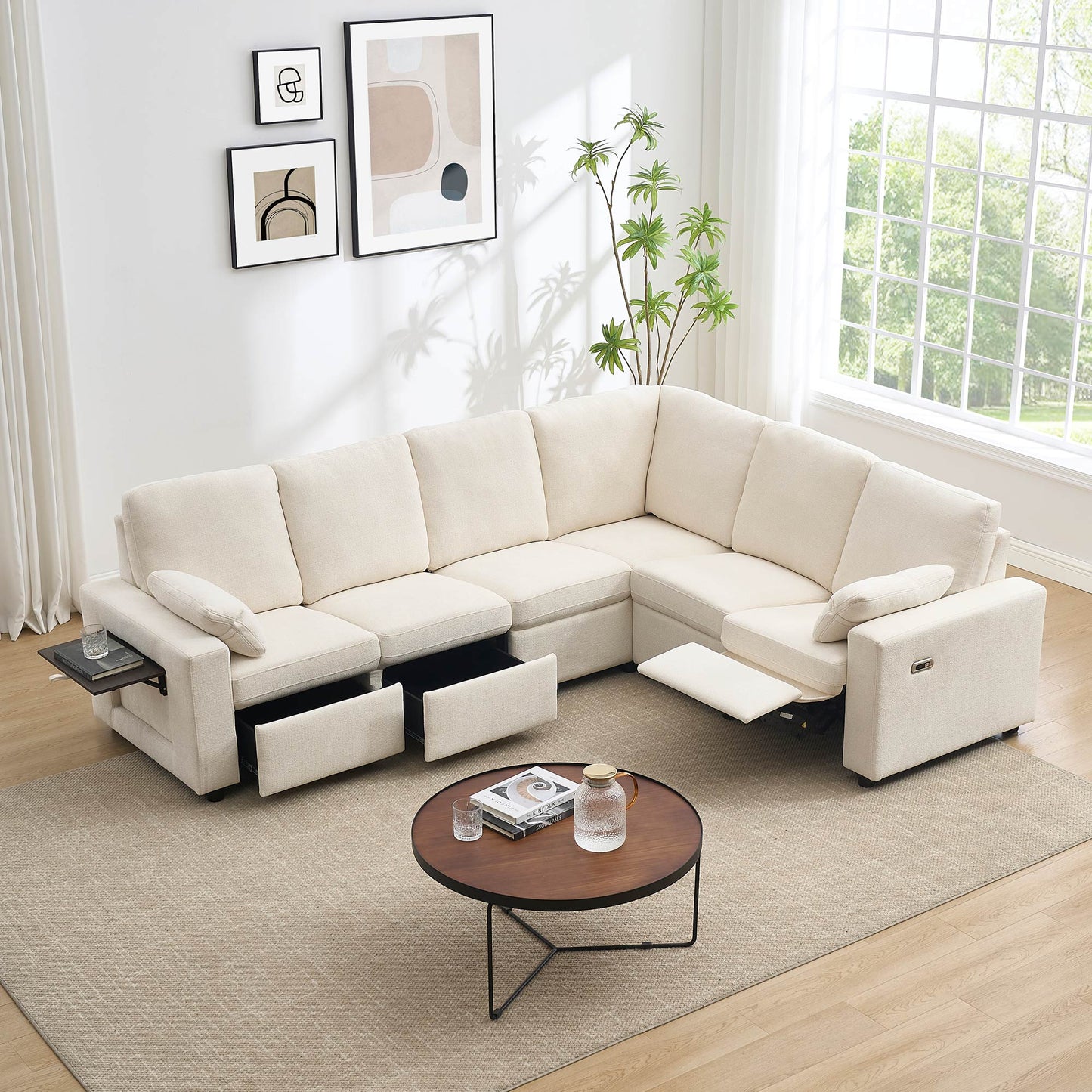 Levi Modern Reclining Sectional Sofa with Storage and Power Recliner