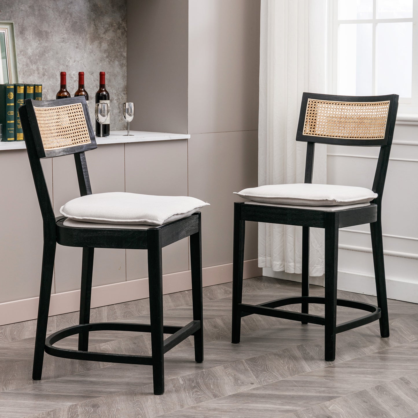 Walter Cane Counter and Bar Stools (set of 2)