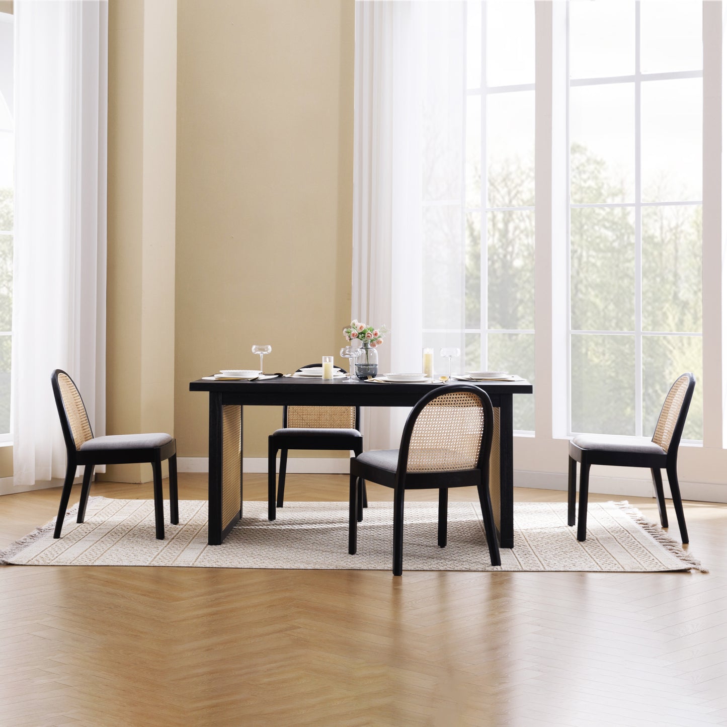 Salem Mid Century Modern Rattan Dining Chairs (set of 2)