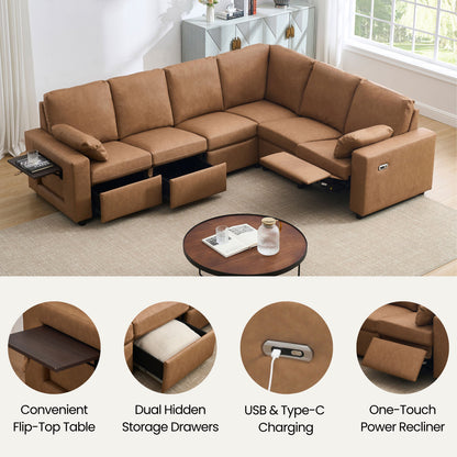 Levi Modern Reclining Sectional Sofa with Storage and Power Recliner