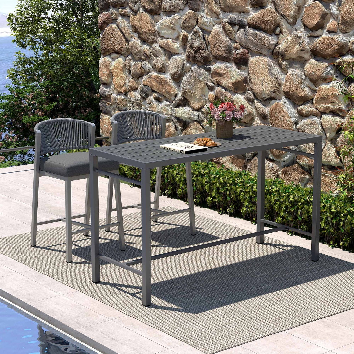 Lowel Outdoor Bar Table Set