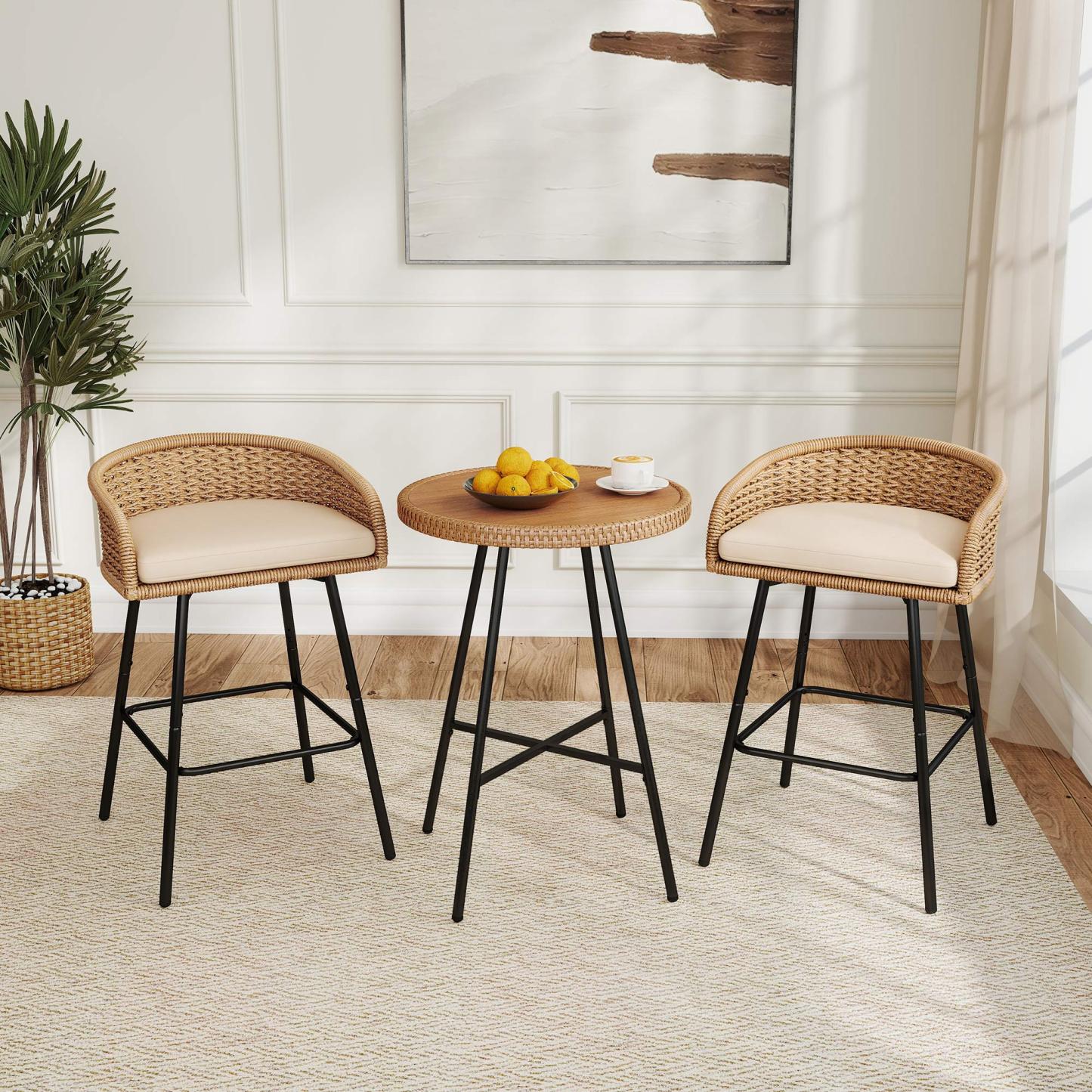 Neil Outdoor Cane Bar Stools Set