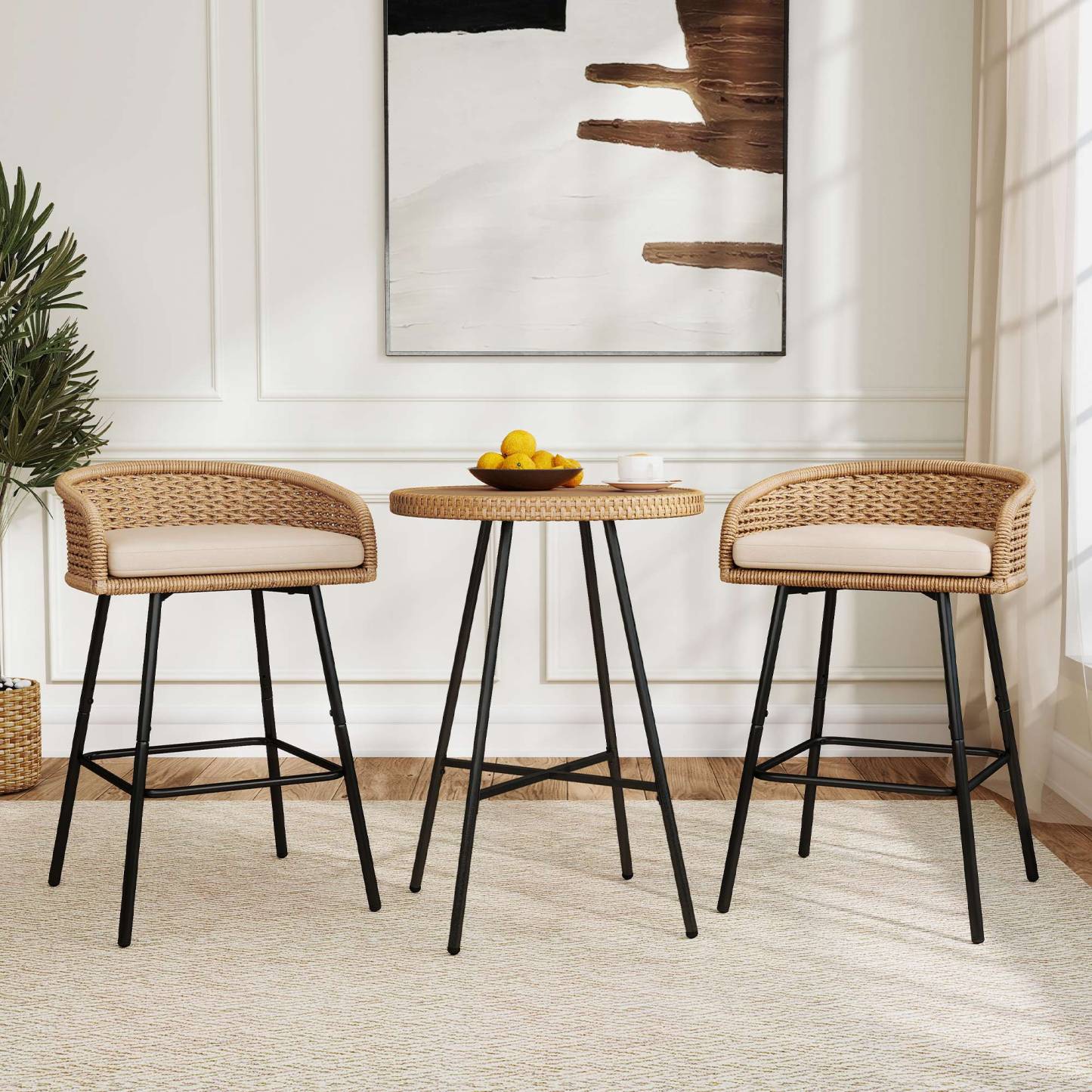 Neil Outdoor Cane Bar Stools Set