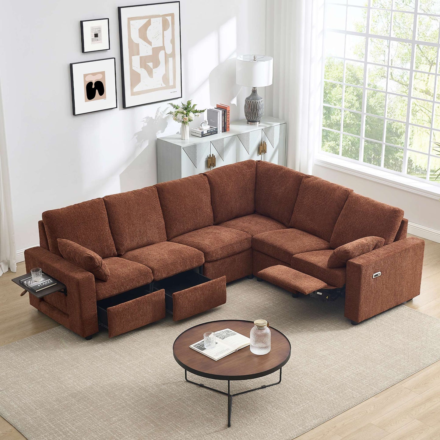 Levi Modern Reclining Sectional Sofa with Storage and Power Recliner